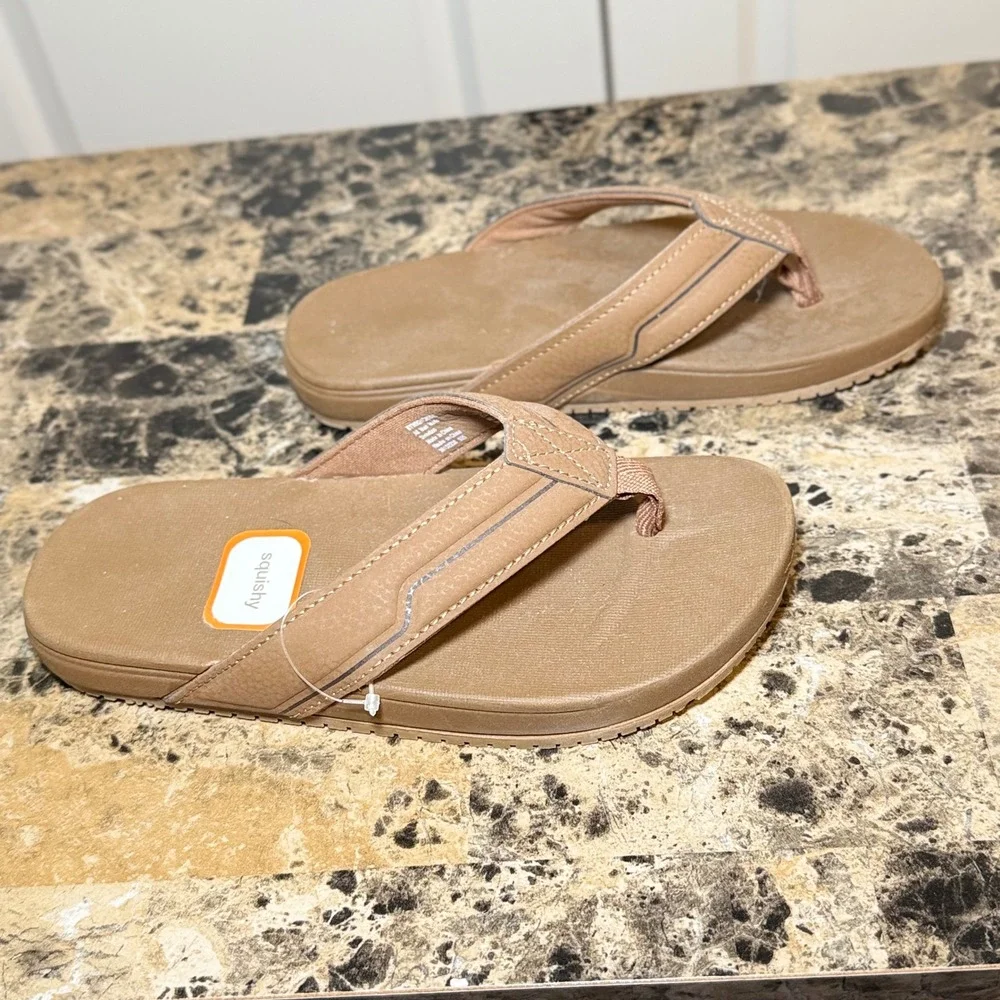 Kids Tan Squishy Footbed Flip Flop Sandals Thong Summer Shoes Youth Size 13-1